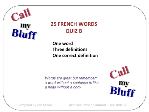 French 'Call My Bluff' Quiz B