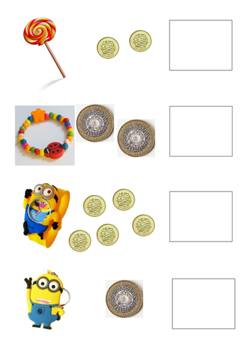 Money - coin recognition - how much does each item cost? 