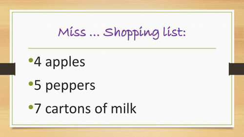 A shopping list to aid with counting to a specific number