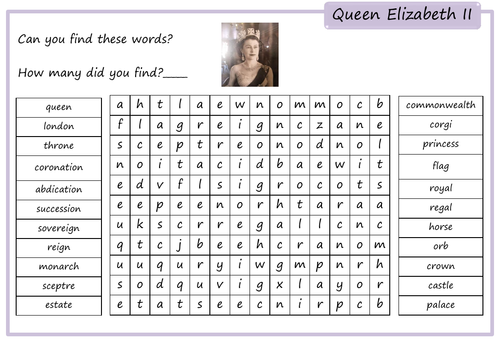 Queen s 90th Birthday Wordsearch By Krazikas Teaching Resources Tes