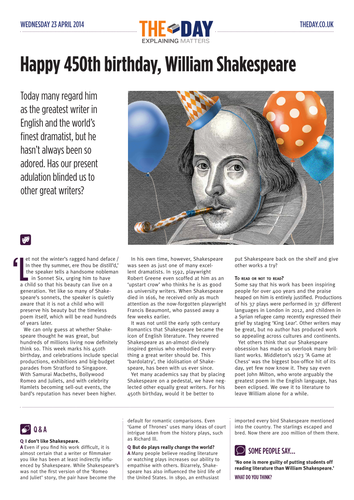 Exploring William Shakespeare's work through news in the wider world
