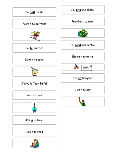 French Teaching Resources. PowerPoint & Matching Cards: Perfect Tense+ Irregular Past Participles