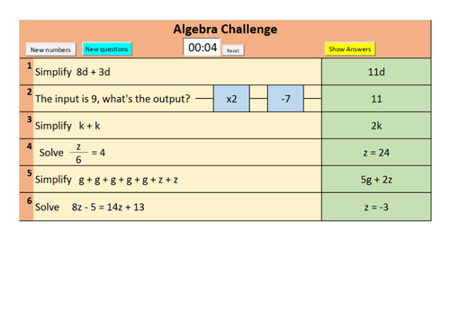 OLD SPEC Randomised GCSE Foundation and Higher algebra starter questions