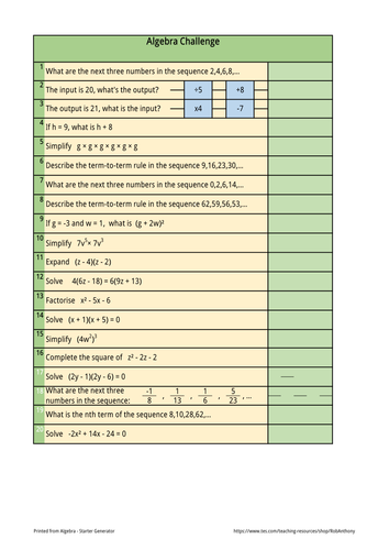 Higher GCSE Algebra Revision Sheet