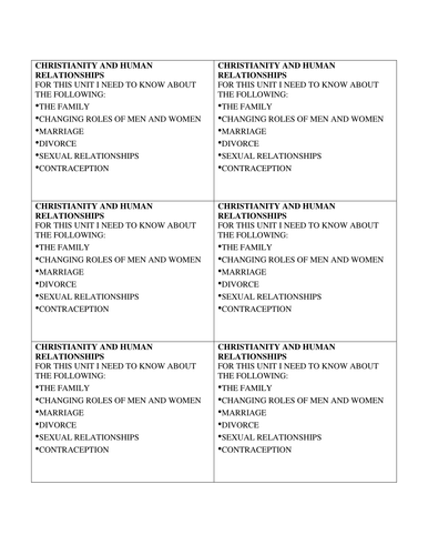 Christianity, marriage and human relationships revision pack