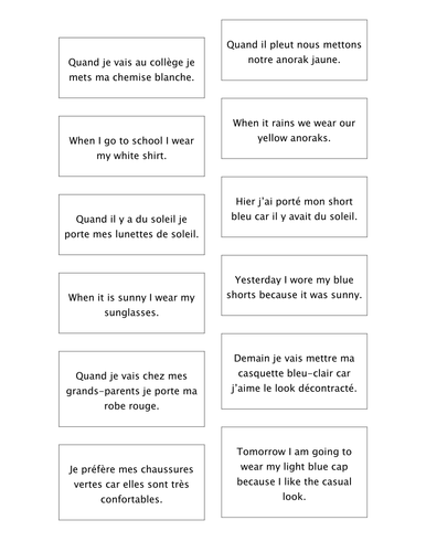 French Teaching Resources. Possessive Adjectives Worksheet & French - English Cards.