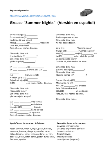 Song "Summer Nights" (Grease) Spanish version - preterite