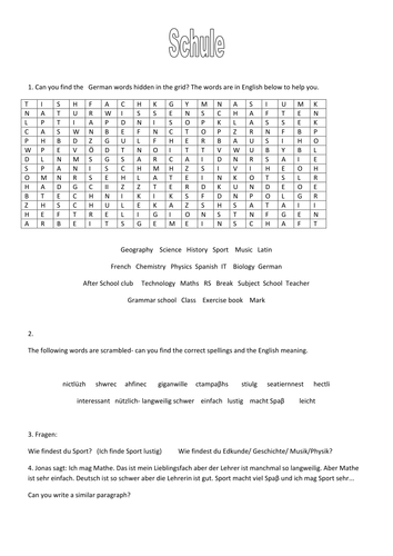 Schule- beginners pack for cover/revision/homework