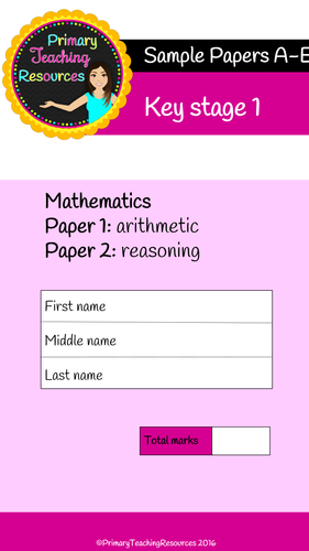 5 KS1 Sample Maths SATs Papers arithmetic and  reasoning papers with answers and tracking sheets)