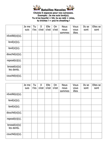 French Teaching Resources. PowerPoint & Battleships: The Perfect Tense with Reflexives.