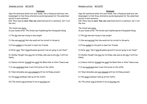 Grammar Activity Synonyms