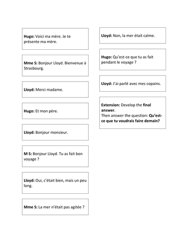 French Teaching Resources. Exchange Conversation - put into the correct order.