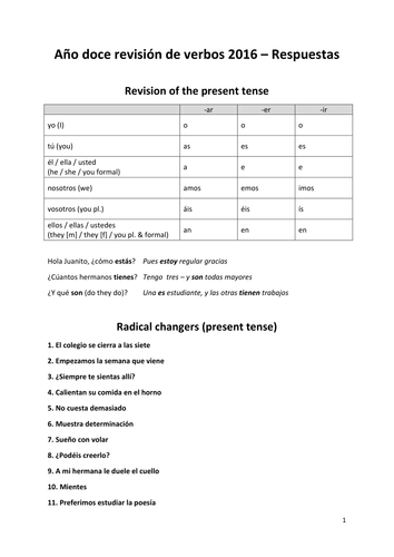 Ks5 Verb Booklet Answers Teaching Resources