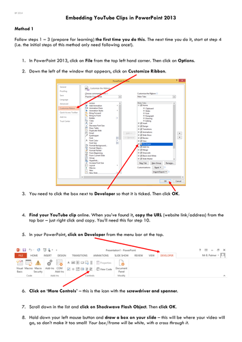 Instruction Sheet - How to embed YouTube clips into PowerPoint 2013 onwards Method1