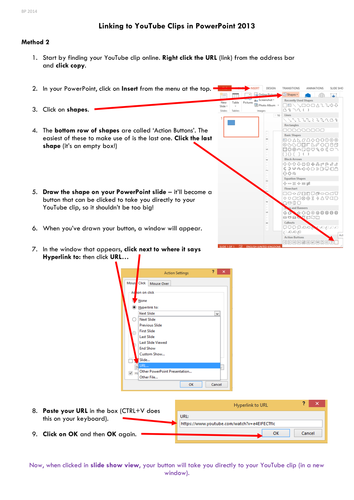 Instruction Sheet - How to link YouTube clips to PowerPoint 2013 onwards Method2