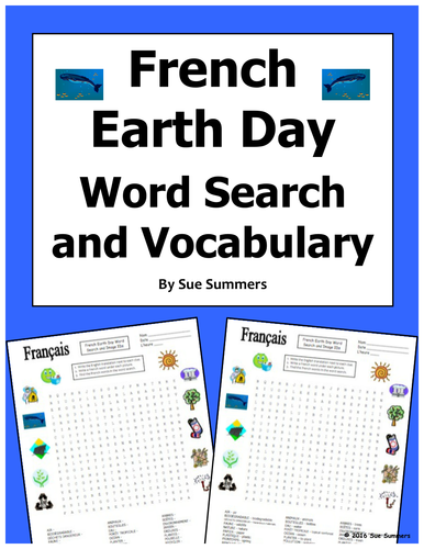 French Earth Day Word Search Puzzle and Vocabulary List 