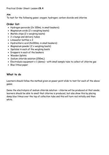 AQA C8.3 (chemical analysis unit) (4.8.2) (New Spec - exams 2018) – Testing for gases