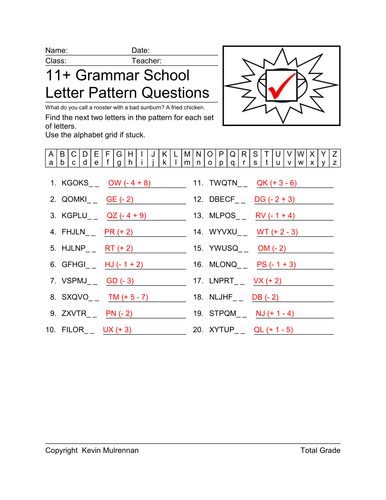 11 verbal reasoning questions letter patterns vol 1 teaching resources