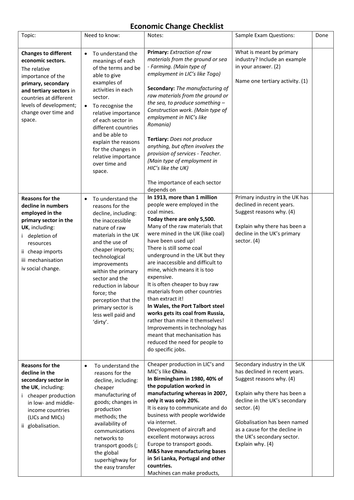 GCSE Geography Edexcel A Economic Change -COMPLETE REVISION GUIDE