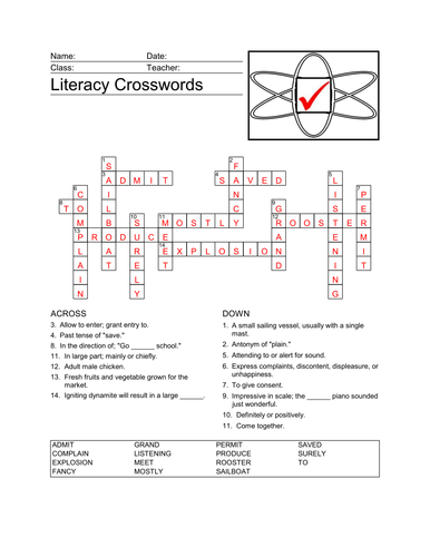 Teaching Resources worksheets Literacy Crosswords KS2 English TEFL