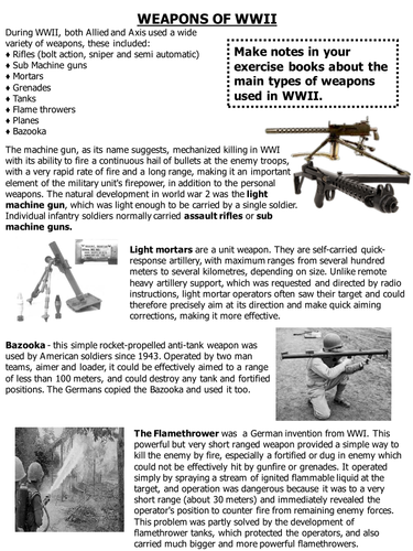 WWII weapons worksheet | Teaching Resources