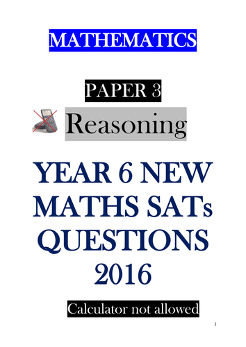 New Sats 2016 Paper 3 Reasoning - bundle of 5 assessments