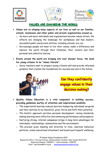 Purposeful VALUES are revitalising teaching and learning