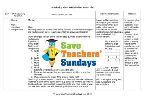 Expanded Short Multiplication KS2 Worksheets, Lesson Plans, Model, Guide & Plenary