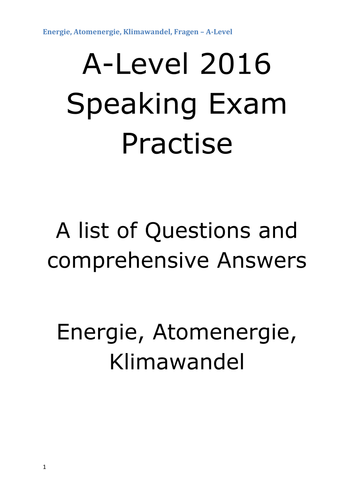 A2 German Speaking Test Questions and Answers  - Energie, Atomenergie, Klimawandel