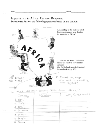 Imperialism Scramble For Africa Political Cartoon Analysis And Worksheet With Reading Teaching Resources