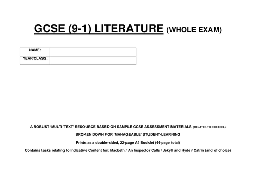 GCSE LITERATURE - WHOLE EXAM PRACTICE RESOURCE