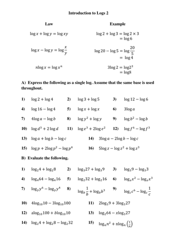 Introduction To Logs 2 Teaching Resources