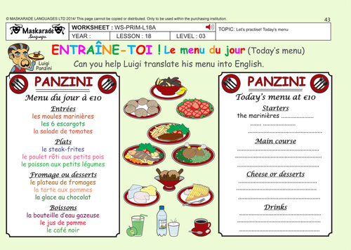 FRENCH (UNIT 5: FOOD) YEAR 5 & 6: At the restaurant / Choosing from a menu/ Eating out