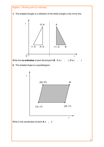 Maths KS2 or KS3.  Algebra. Working with co-ordinates.