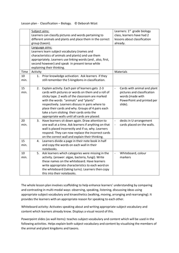 Clil Classification Lesson Teaching Resources