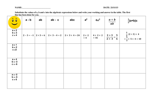 Algebra Worksheets: Simplifying, collecting like terms, substitution, expanding, factorising, solve