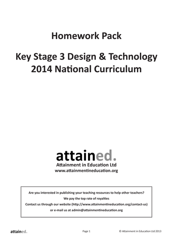 KS3 D&T Homework Pack