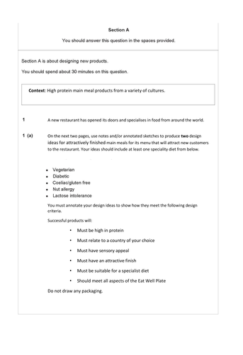2016 AQA Food Mock Section A