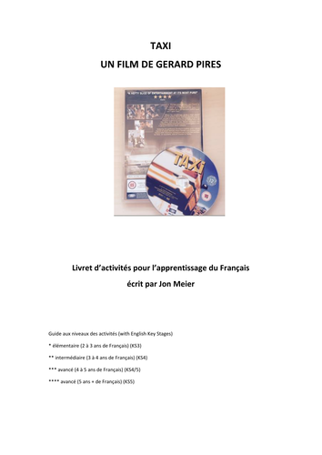 Taxi: French Language Activity  Film Booklet 