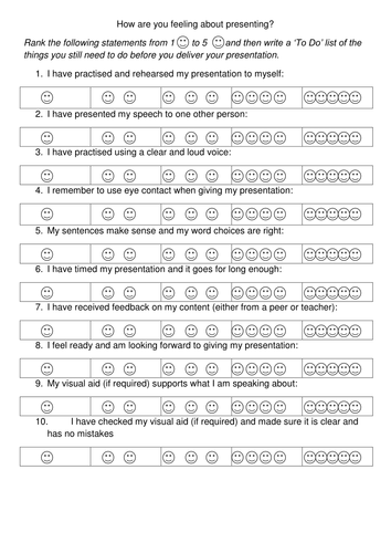 Pre Spoken Presentation Reflection Worksheet