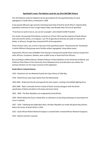 Edexcel AS Level Life in South Africa 1948