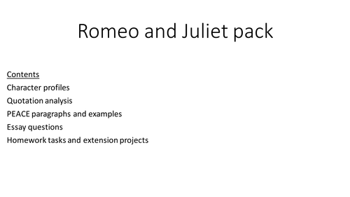 Romeo and Juliet English Language activity, character, homework and resource pack