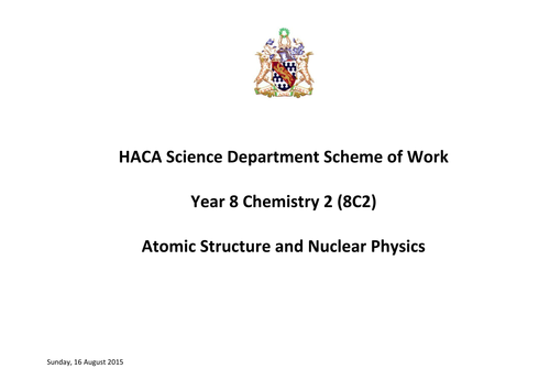 Atomic Structure and Nuclear Physics Complete KS3 SOW with 9 full 100 minute lessons