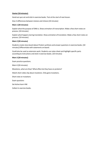 Protein Synthesis Full Lesson - Edexcel B2 Topic 1