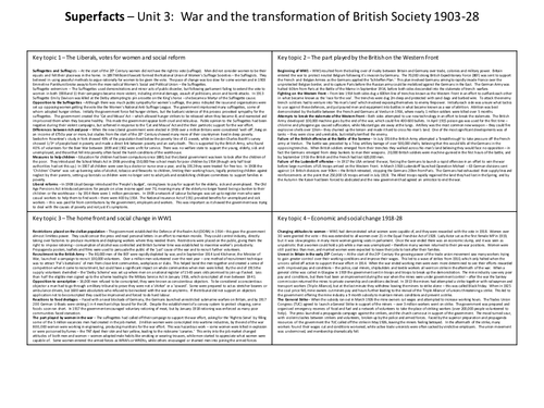 Edexcel History A - Unit 3:  Britain, warfare and society 1903 - 28 - REVISION RESOURCE