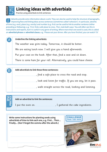 Year 5 SPaG Homework Adverbs By TES Homework Teaching