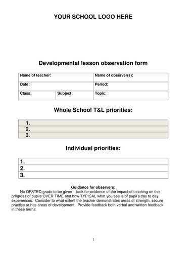 Developmental lesson observation form