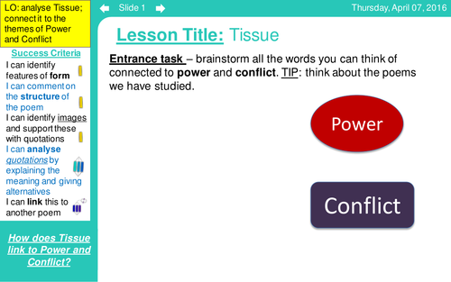 Tissue by Imitiaz Dharker (mid-low ability) AQA anthology