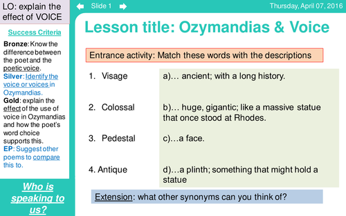 Ozymandias by Shelley (mid ability) AQA Anthology