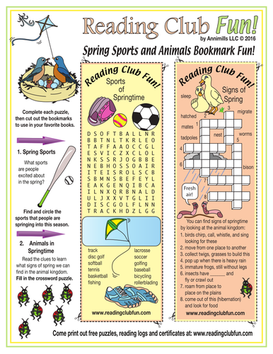 Spring Sports and Animals Puzzling Bookmarks